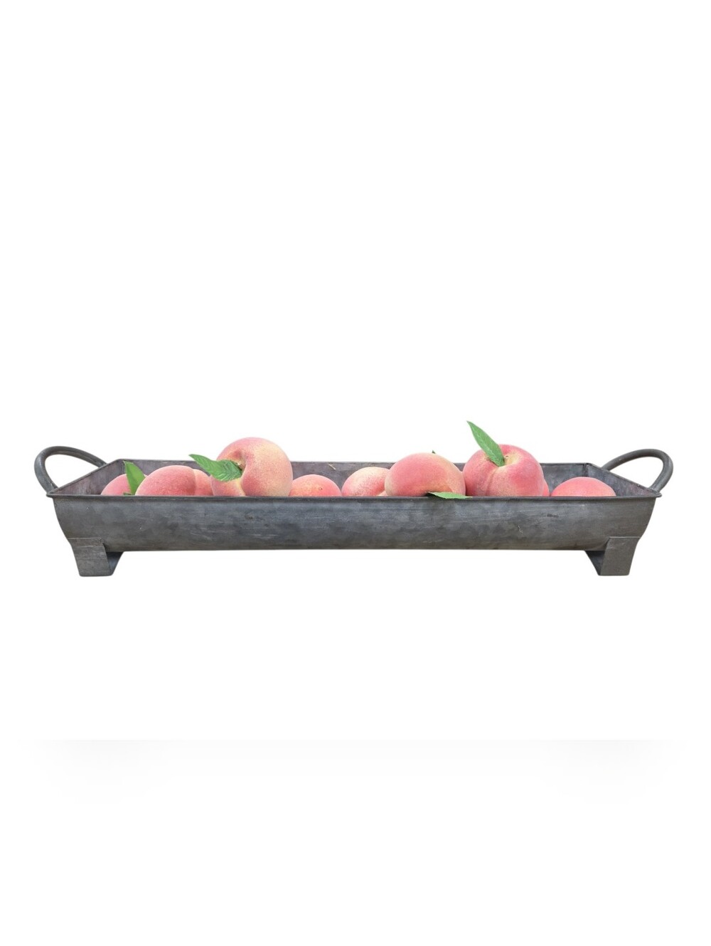 Rustic Metal Trough Centerpiece Tray with Pink Peach Accents